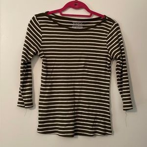 Olive green and white striped quarter sleeve T